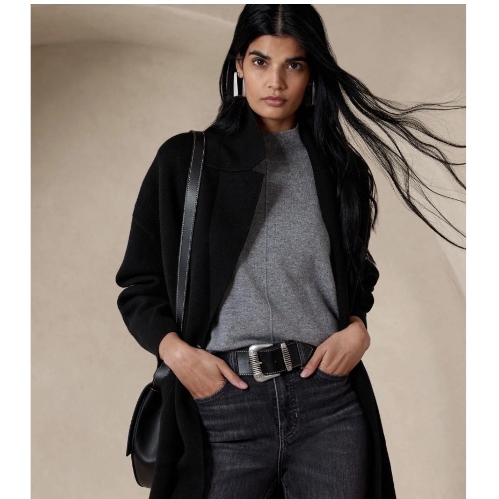 NWT Banana Republic Mati Oversized Coatigan Sweater Black‎ Double Breasted  XS